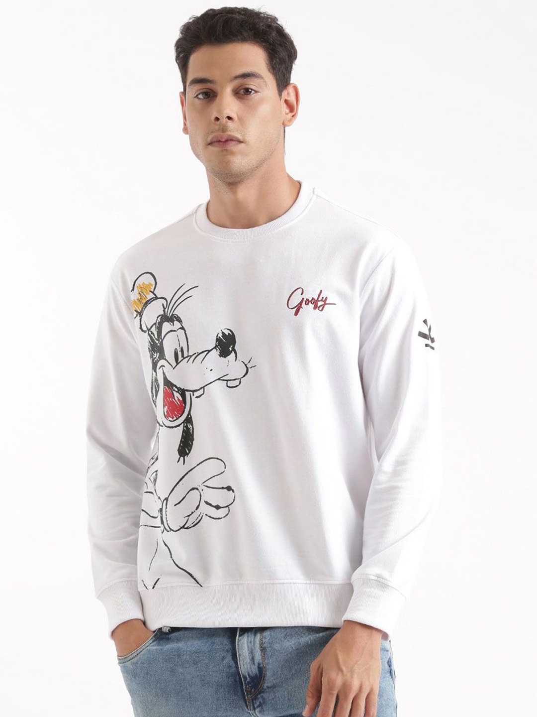 

WROGN Men Goofy Graphic Printed Round Neck Pure Cotton T-shirt, White