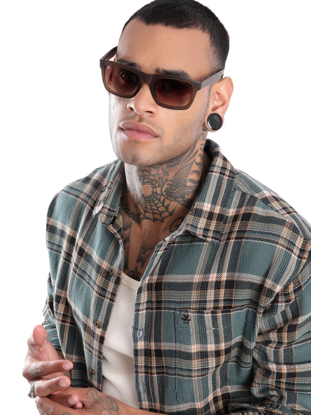 

WROGN Men Spread Collar Tartan Checked Cotton Casual Shirt, Green