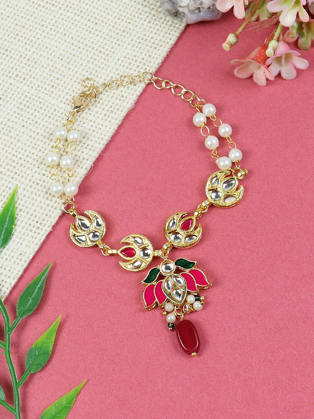 

Asthetika Kids Girls Gold-Plated Kundan Link Bracelet