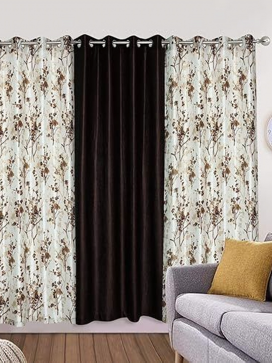 

Banchmark Home Furnishings Brown & White Set of 3 Floral Window Curtain