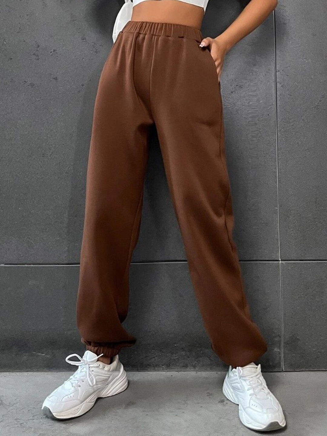 

ADDICTED ATTIRE Women Original Loose Fit Easy Wash Joggers Trousers, Brown