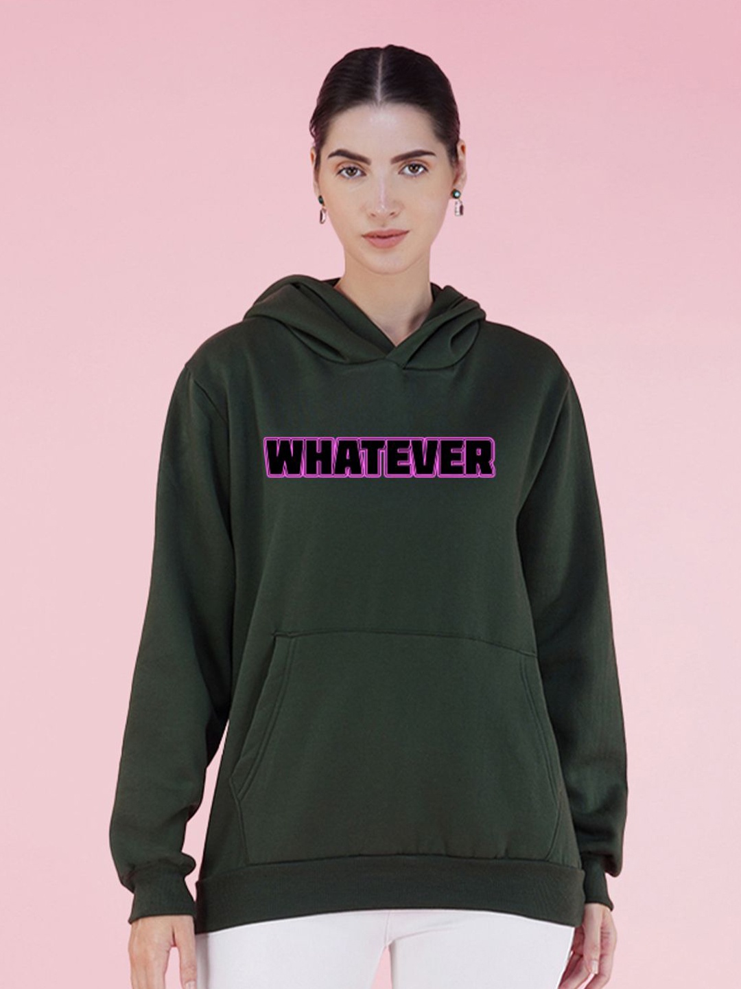 

NUSYL Typography Printed Hooded Oversized Sweatshirt, Green