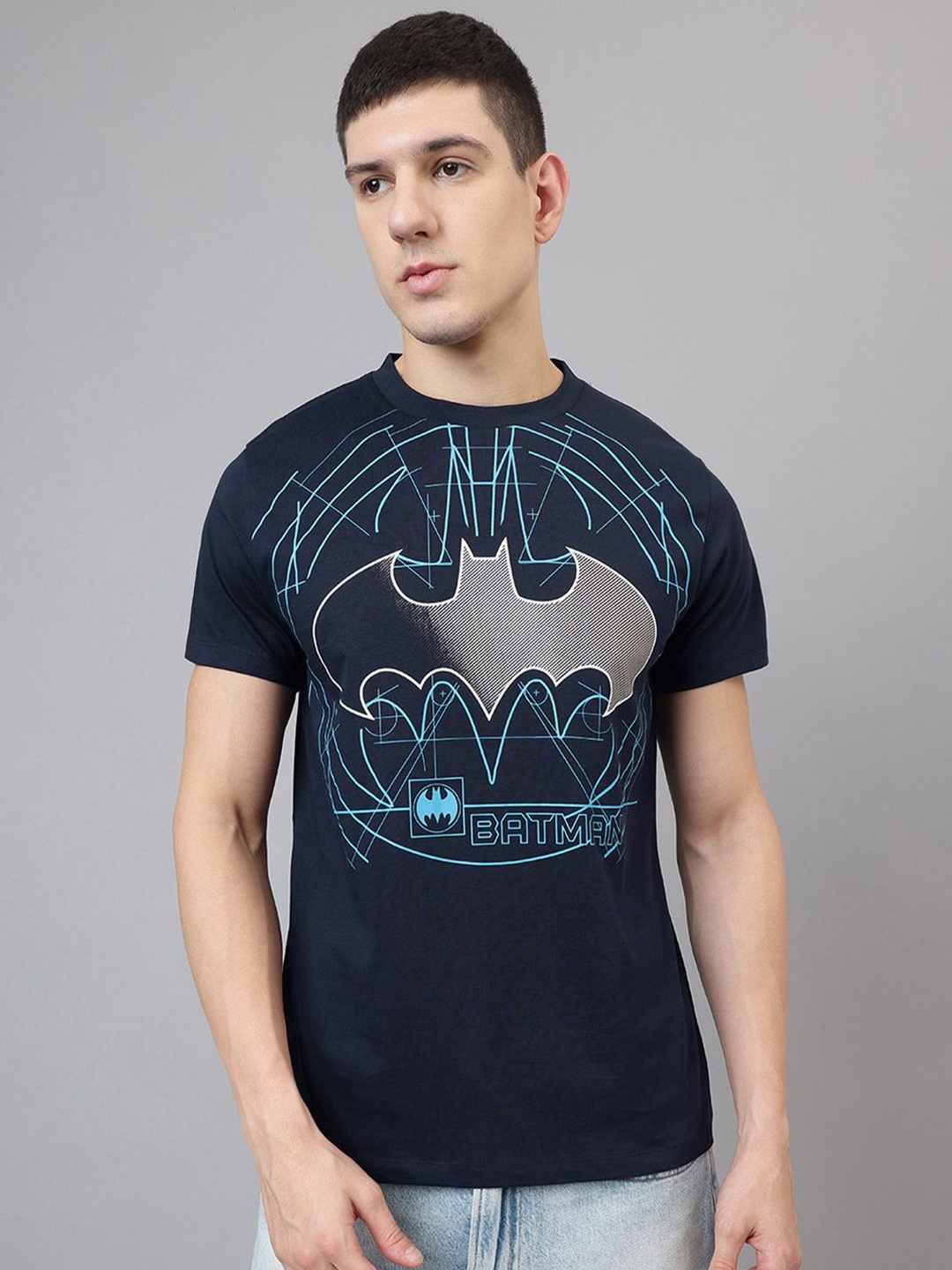 

Free Authority Men Batman Graphic Printed Round Neck Cotton T-shirt, Navy blue