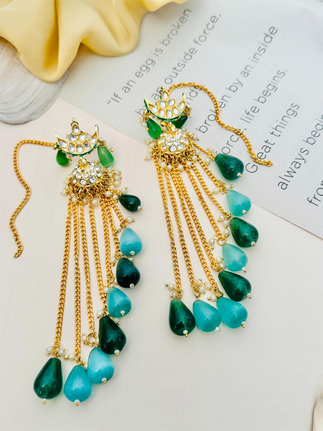 

ABDESIGNS Gold-Plated Kundan Studded And Beaded Drop Earrings