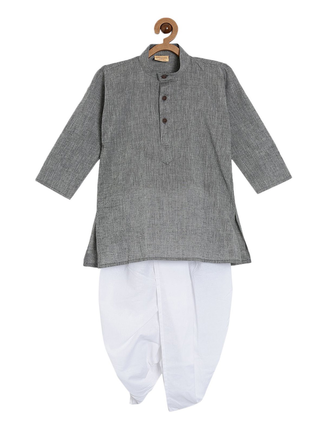 

NIRVAAN Boys Mandarin Collar Pure Cotton Kurta with Dhoti Pant, Grey