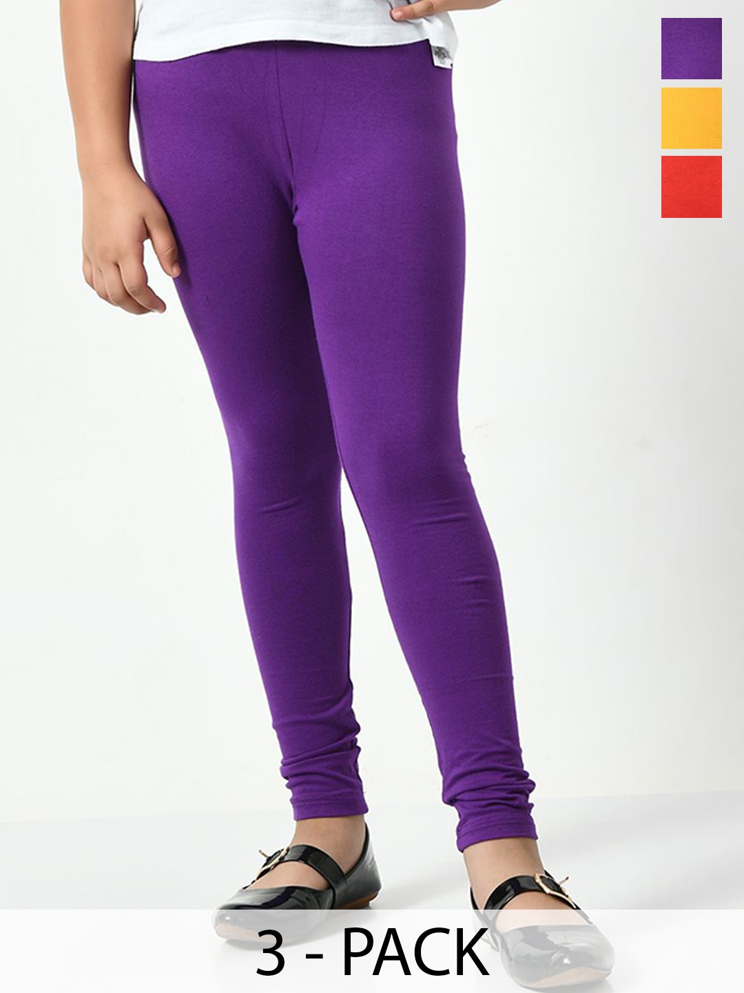 

KAYU Girls Pack Of 3 Churidar Length Leggings, Purple