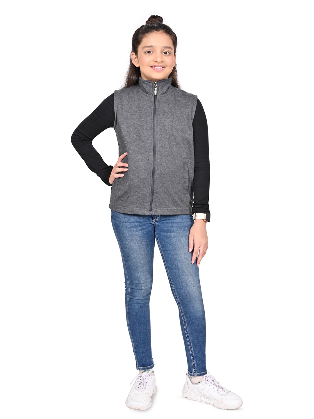 

BAESD Girls Mock Collar Lightweight Fleece Open Front Jacket, Grey