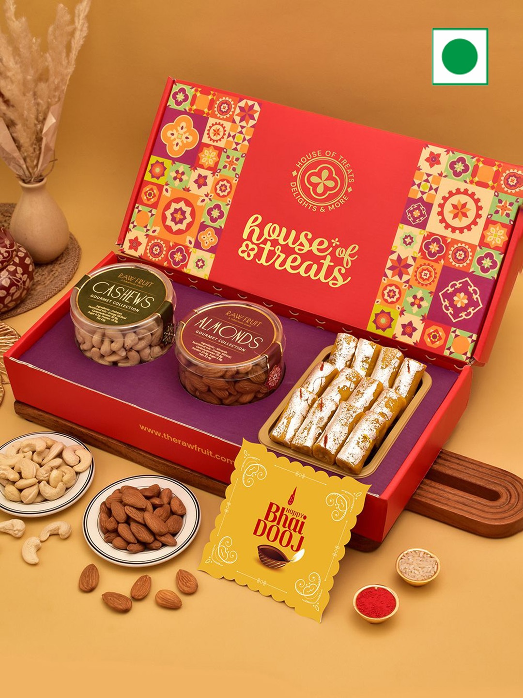 

RawFruit Bhai Dooj Dry Fruits and Sweet Gift Set, Red