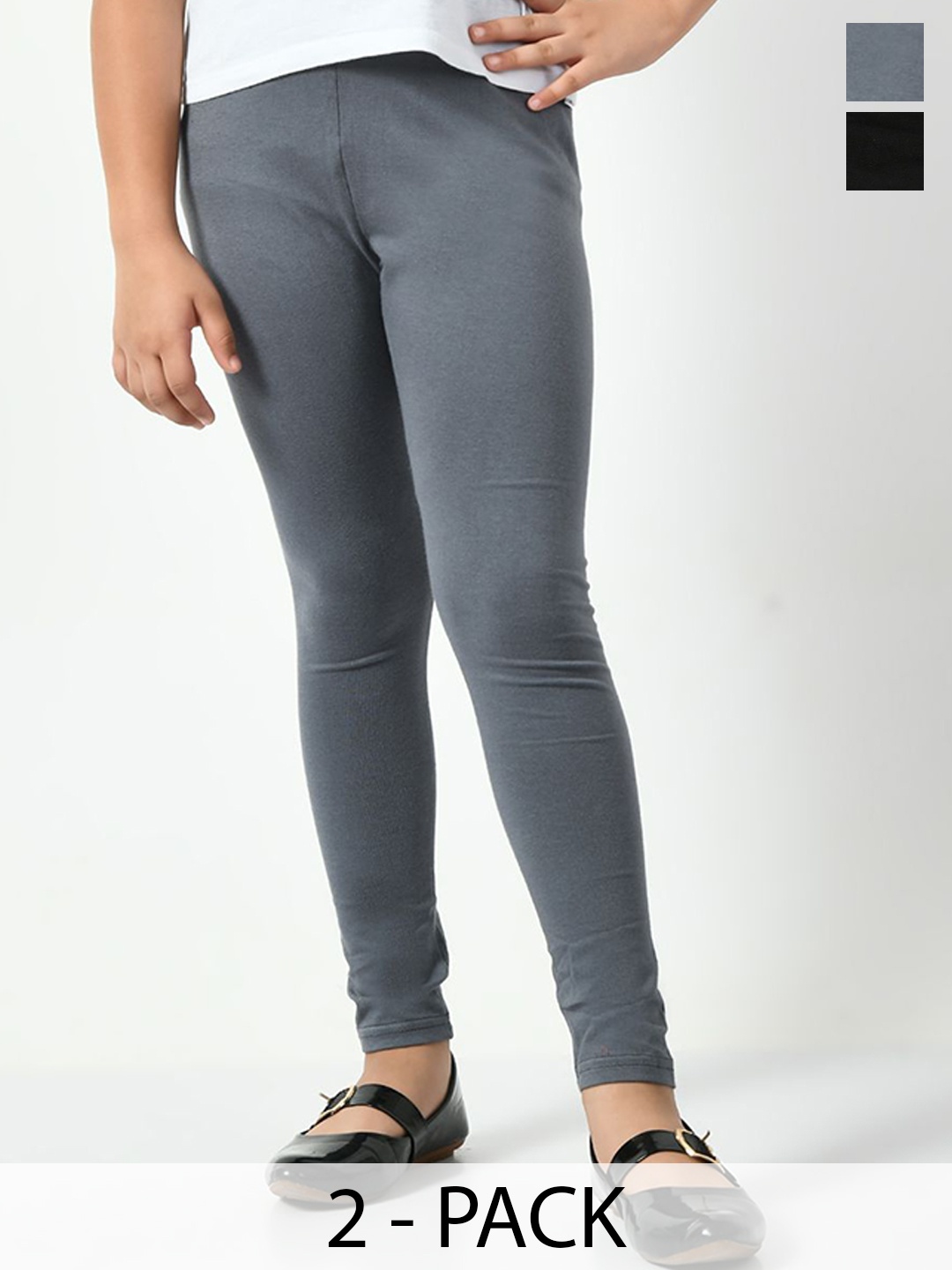 

KAYU Girls Pack Of 2 Mid-Rise Ankle-Length Leggings, Black