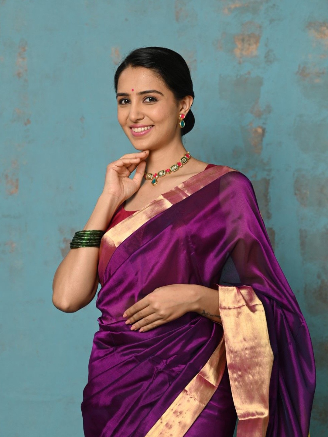 

Very Much Indian Solid Zari Pure Cotton Saree, Purple