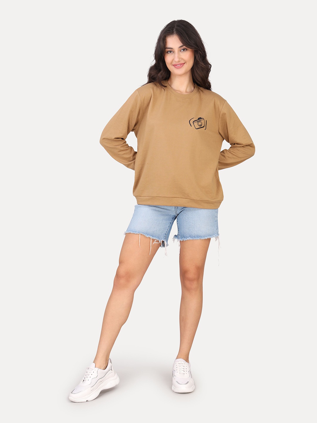 

VISO Women Typography Printed Round Neck Cotton Pullover Sweatshirt, Beige