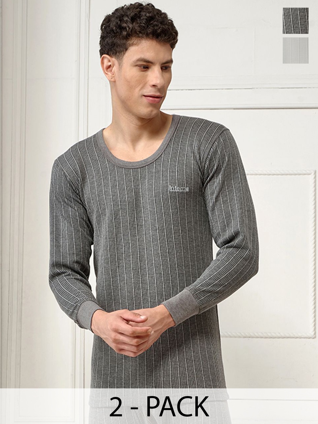 

INFERNO Pack of 2 Men Round Neck Halfslevee Thermal Vest, Charcoal