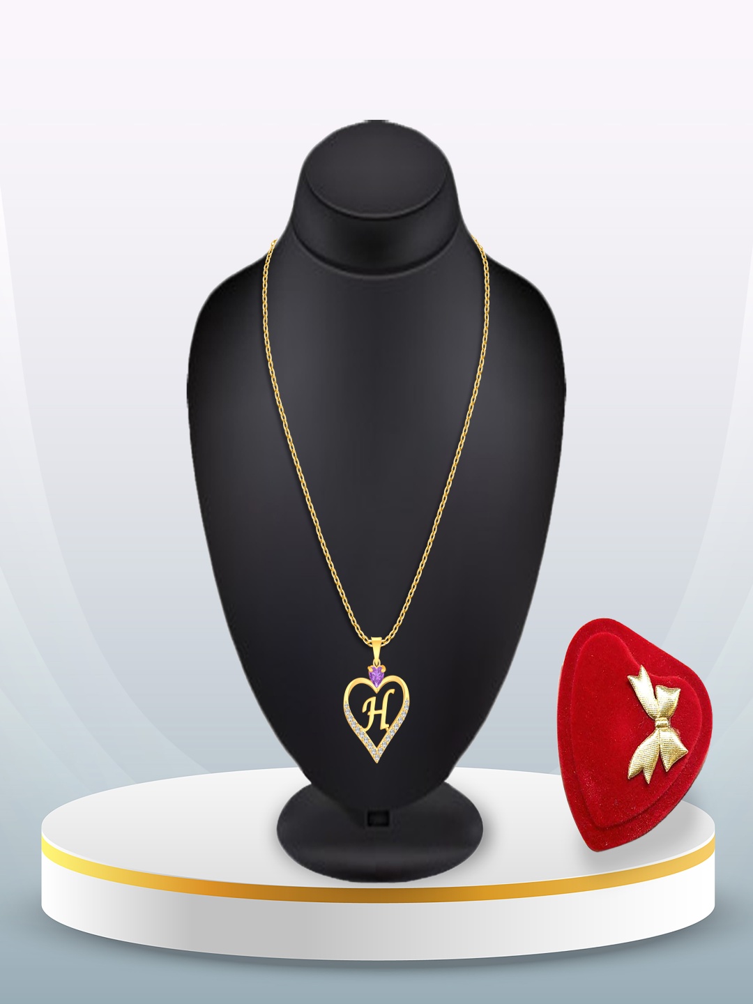 

Heer Collection Gold-Plated Stainless Steel CZ Alphabet H Heart Shaped Pendant & Chain