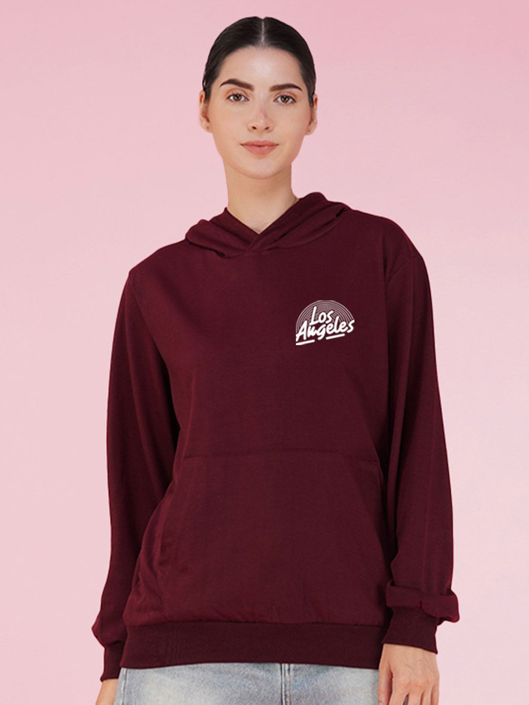 

NUSYL Women Typography Printed Hood Fleece Pullover Oversized Sweatshirt, Maroon