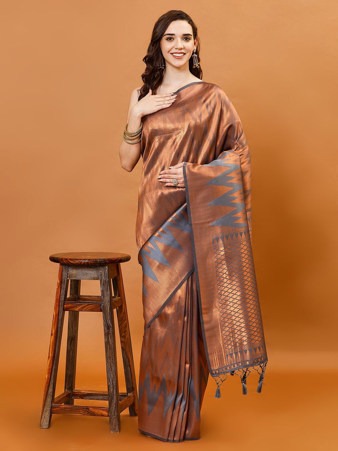 

Meena Bazaar Woven Design Zari Art Silk Saree, Grey