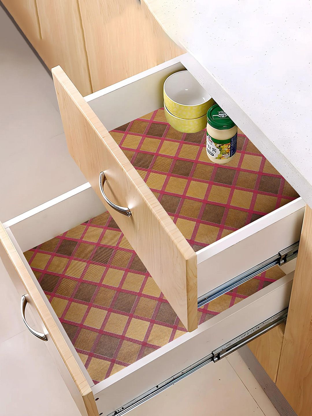

Kuber Industries Pink 3 Pieces Printed Water Resistant Shelf Liner