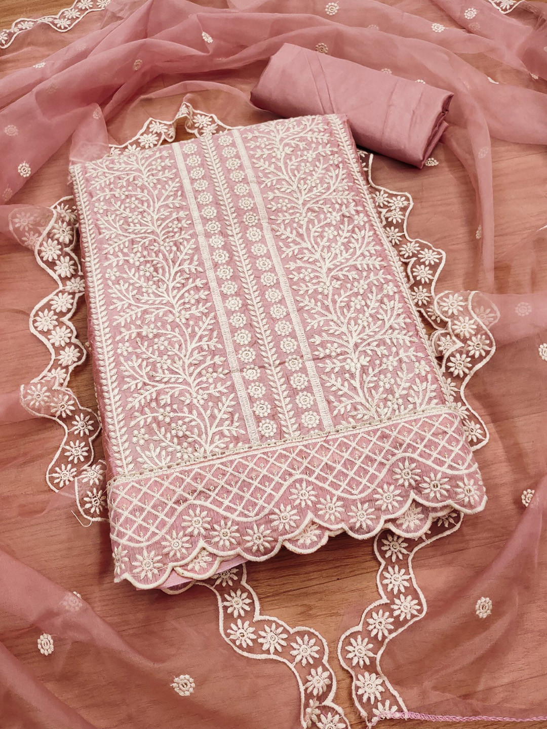 

KALINI Women Embroidered Unstitched Dress Material, Pink