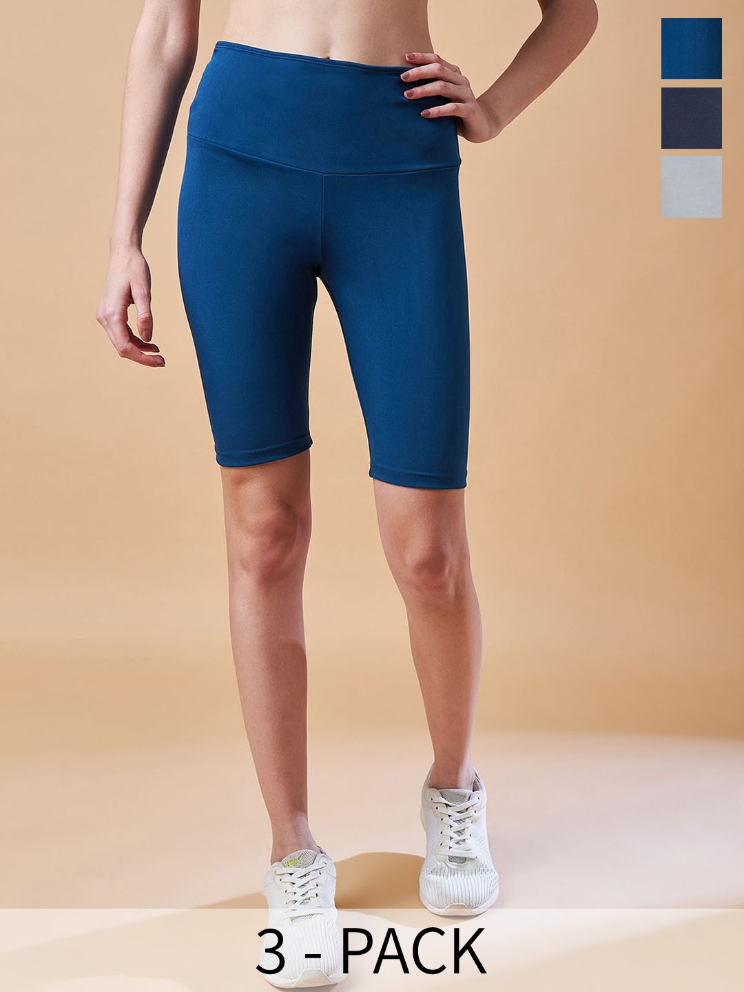 

COLOR CAPITAL Women Pack Of 3 Above Knee Gym Tights, Navy blue