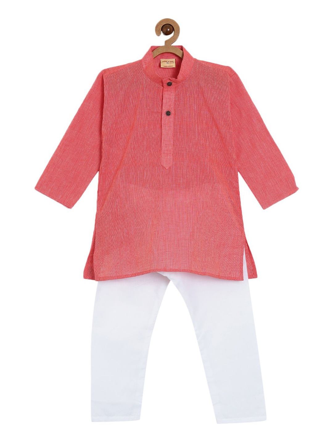 

NIRVAAN Boys Mandarin Collar Pure Cotton Kurta with Pyjamas, Pink