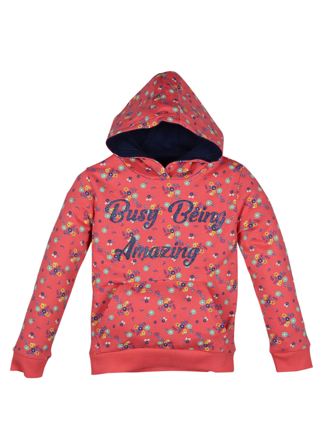 

PLUM TREE Girls Floral Printed Hood Cotton Pullover Sweatshirt, Coral
