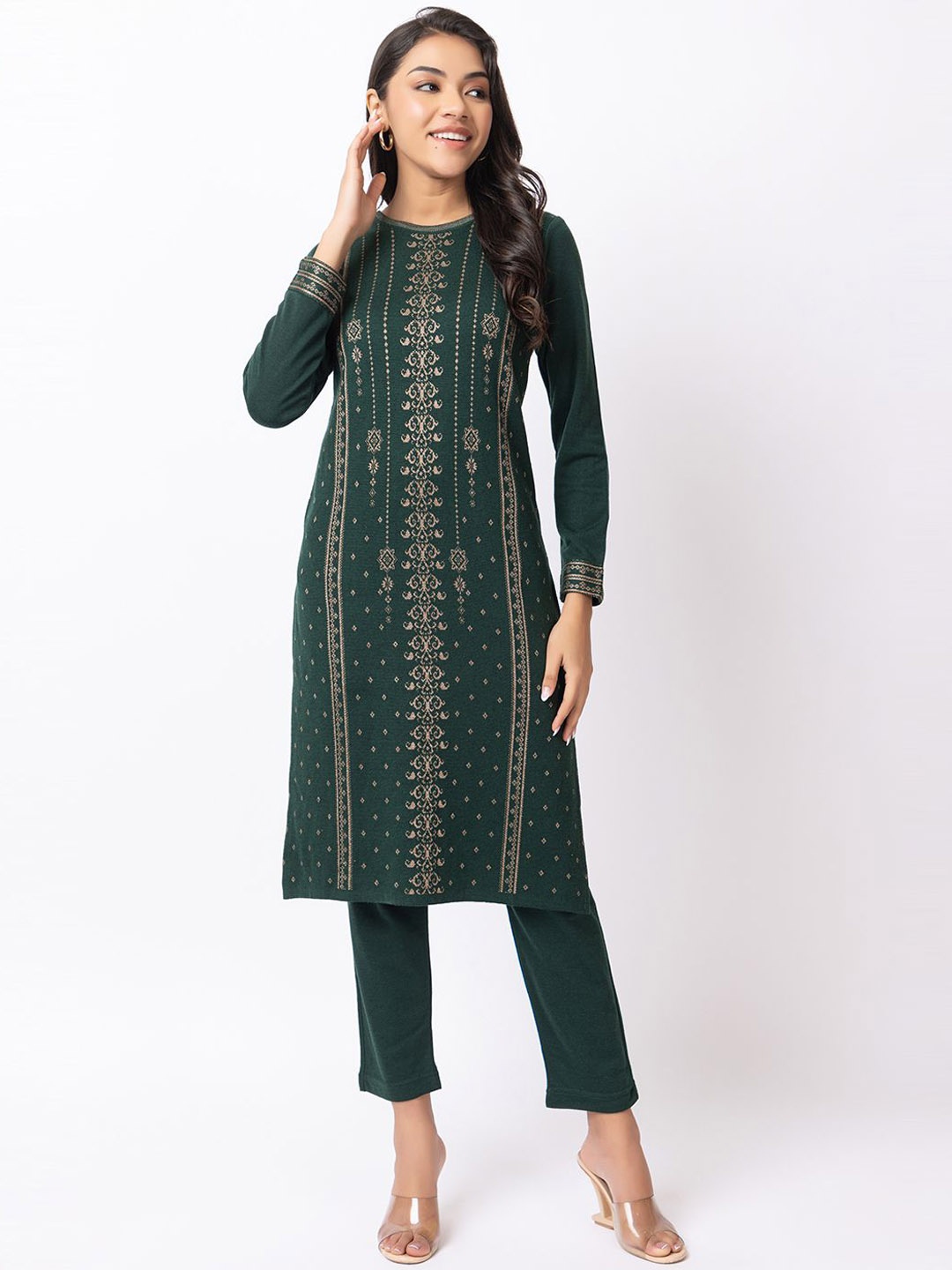 

KEIKO Women Ethnic Motifs Jacquard Kurta, Green