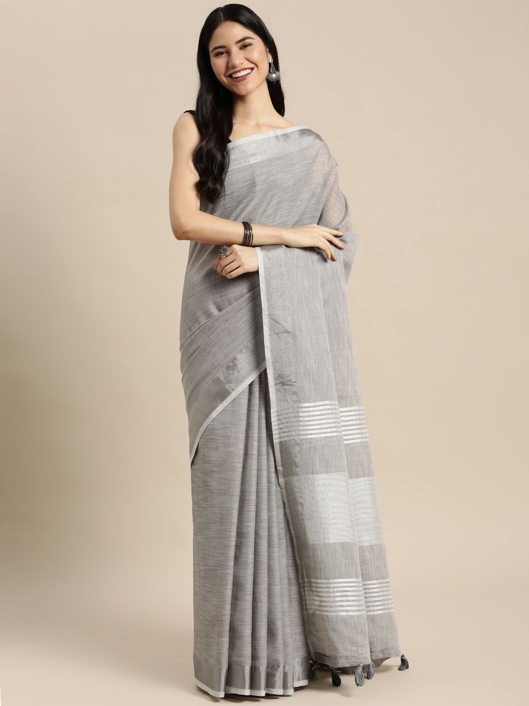 

Fashion Petals Woven Design Zari Tussar Saree, Grey