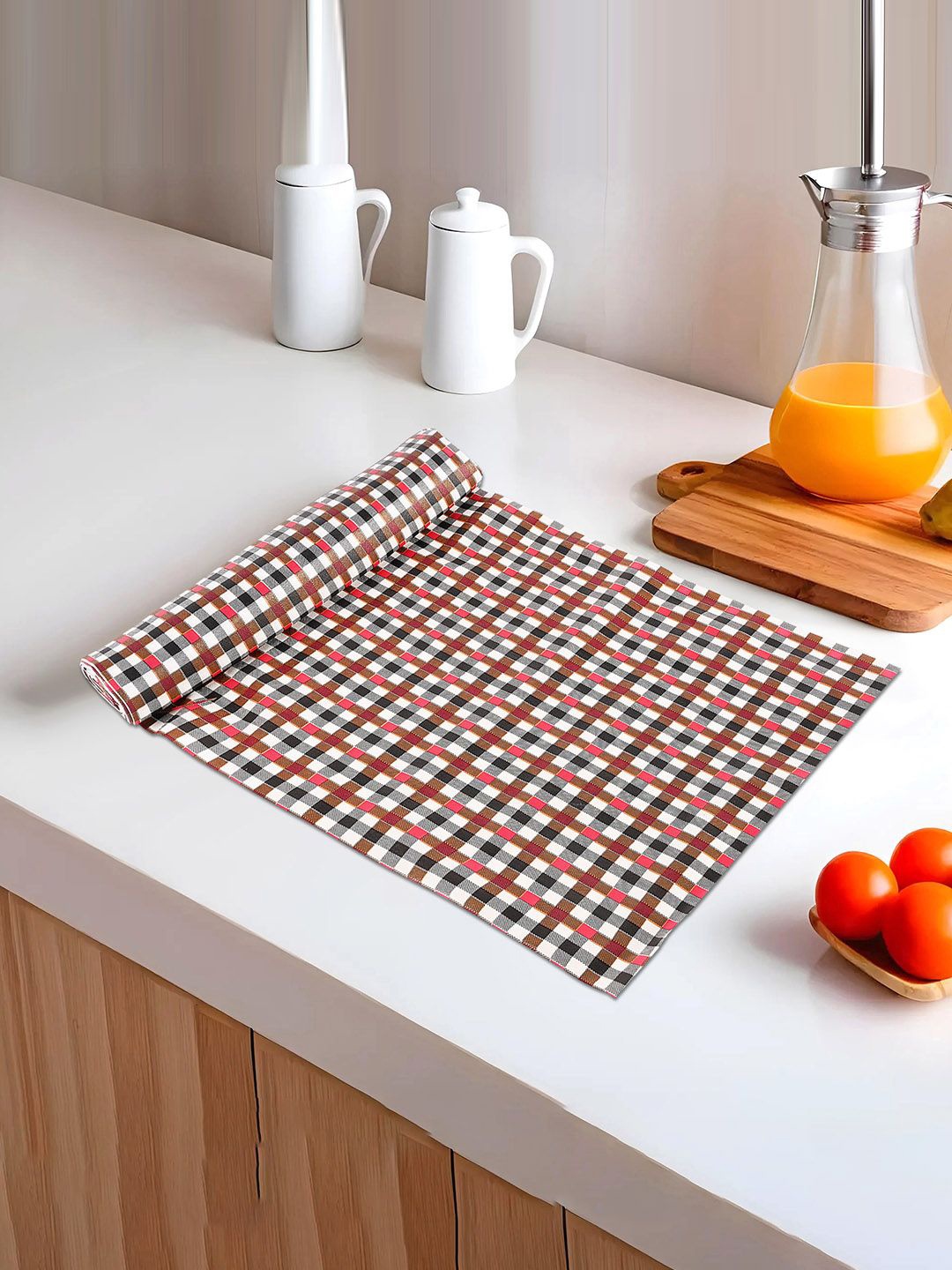 

Kuber Industries Red & White Printed Water Resistant Shelf Liner Organisers