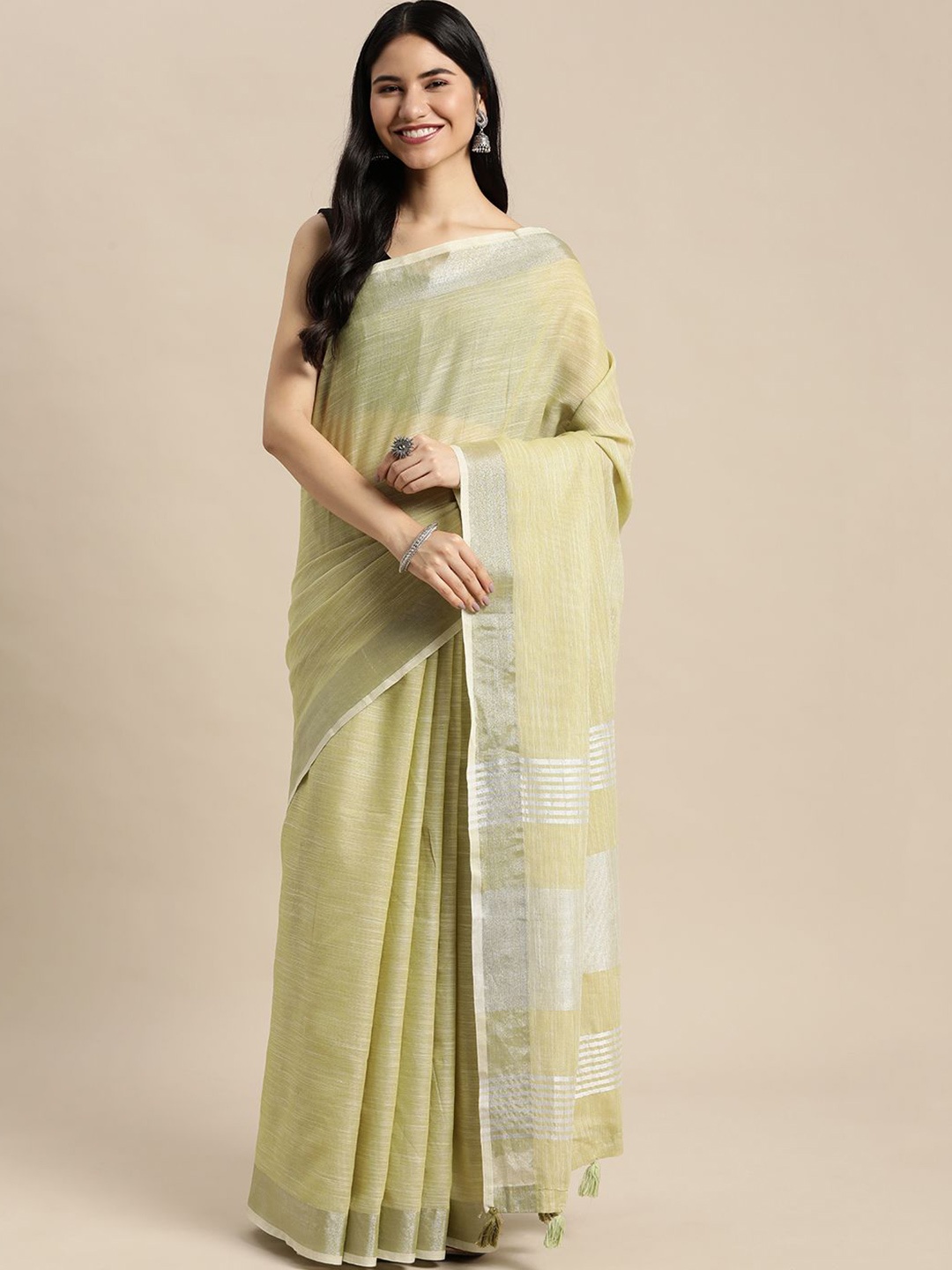 

Fashion Petals Woven Design Zari Traditional Tussar Saree, Lime green