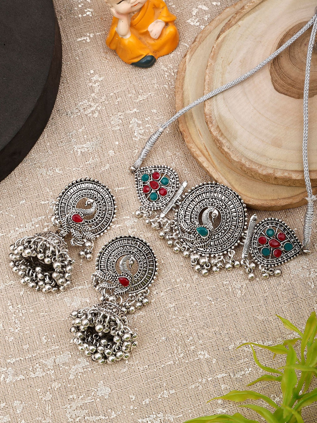 

SUNHARI Stone -Studded Jewellery Set, Silver