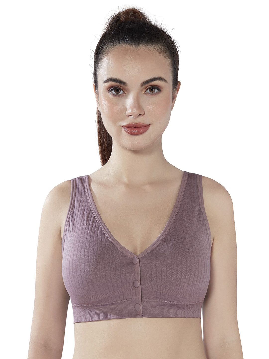 

PLUMBURY Full Coverage Lightly Padded Anti Microbial Front Button Open Maternity Bra, Purple