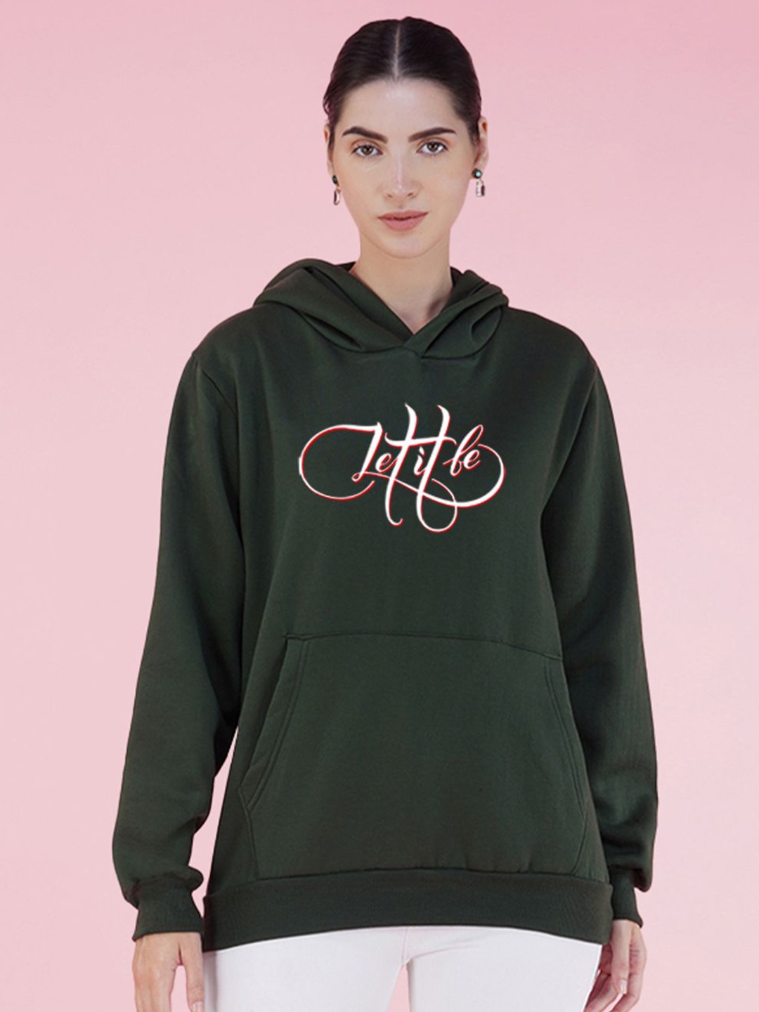 

NUSYL Graphic Printed Hooded Oversized Sweatshirt, Green