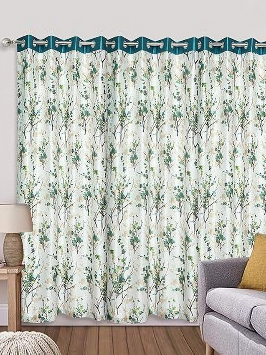 

Banchmark Home Furnishings Blue & White Set of 3 Floral Long Door Curtain
