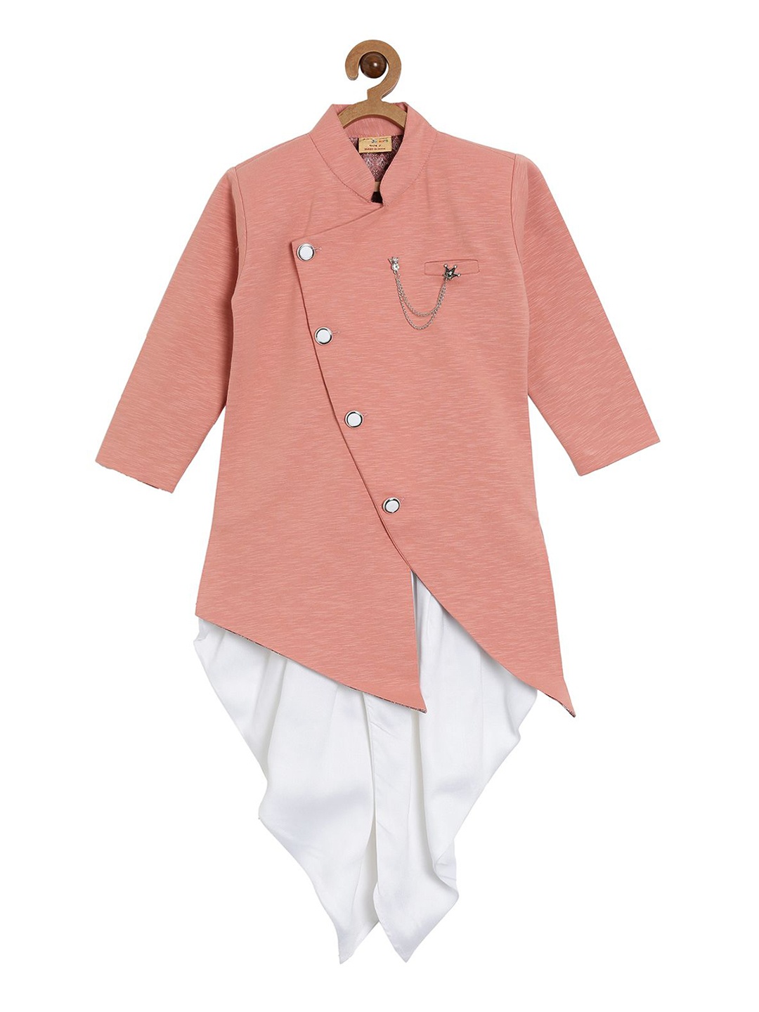 

NIRVAAN Boys Mandarin Collar Pure Cotton Kurta with Dhoti Pant, Pink