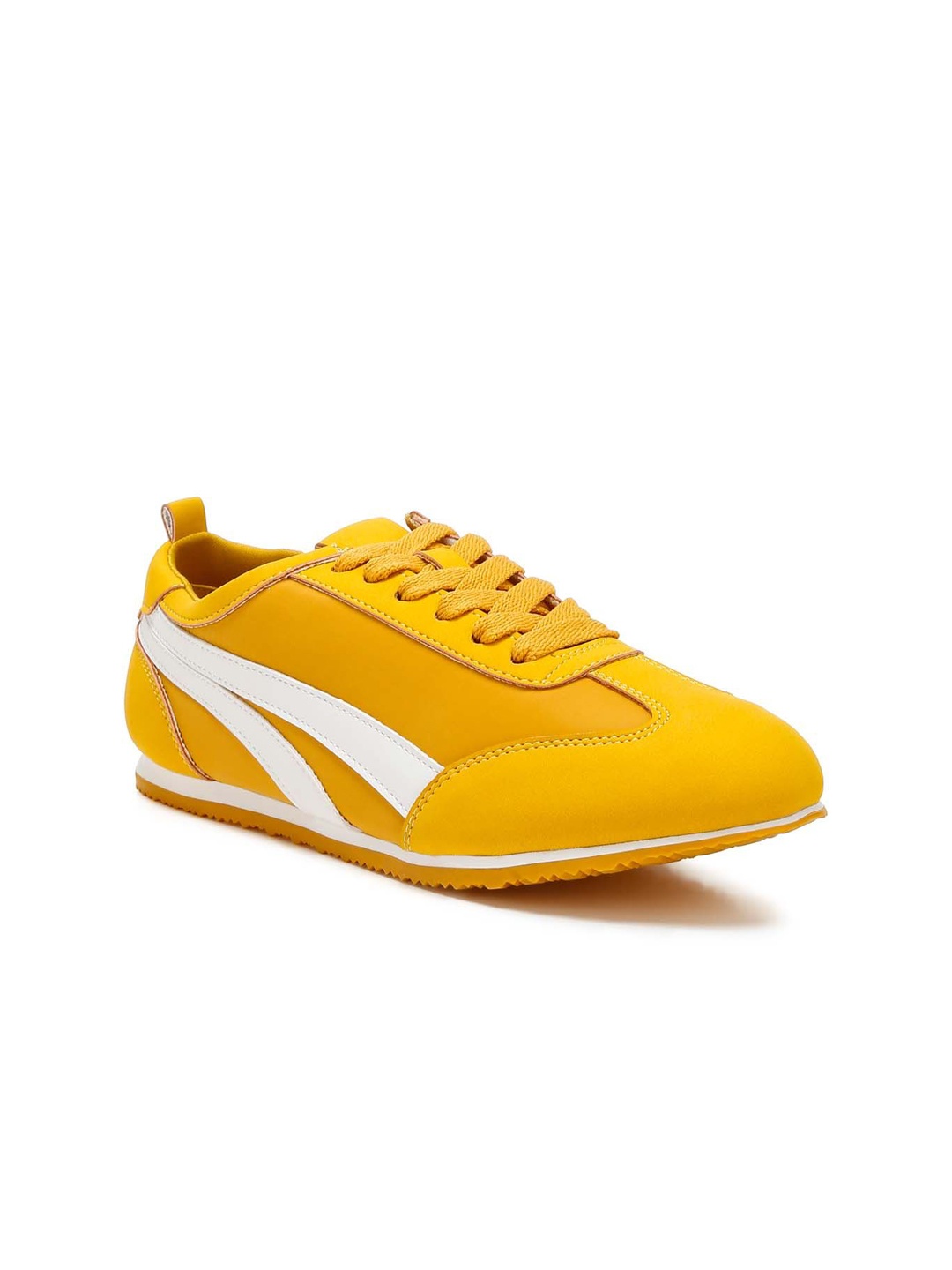 

London Rag Women Striped Leather Sneakers, Yellow