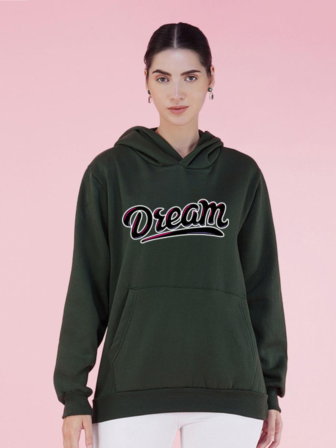 

NUSYL Typography Printed Hooded Oversized Sweatshirt, Green
