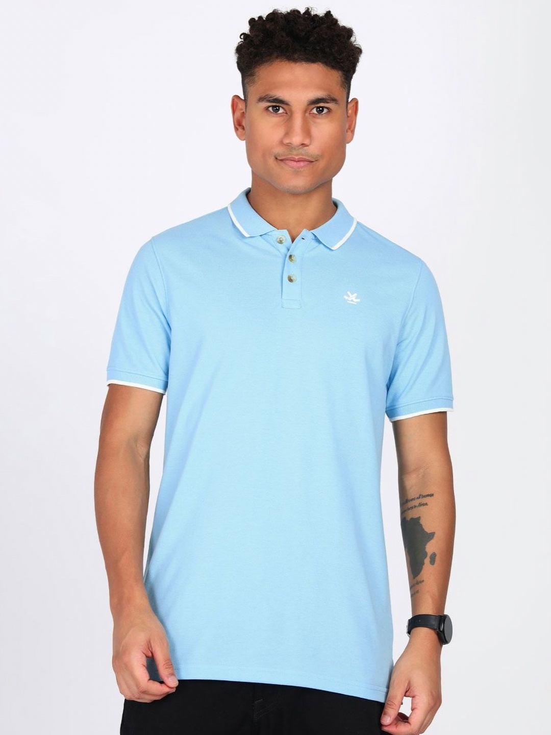 

WROGN Men Solid Polo Collar Cotton T-shirt, Blue