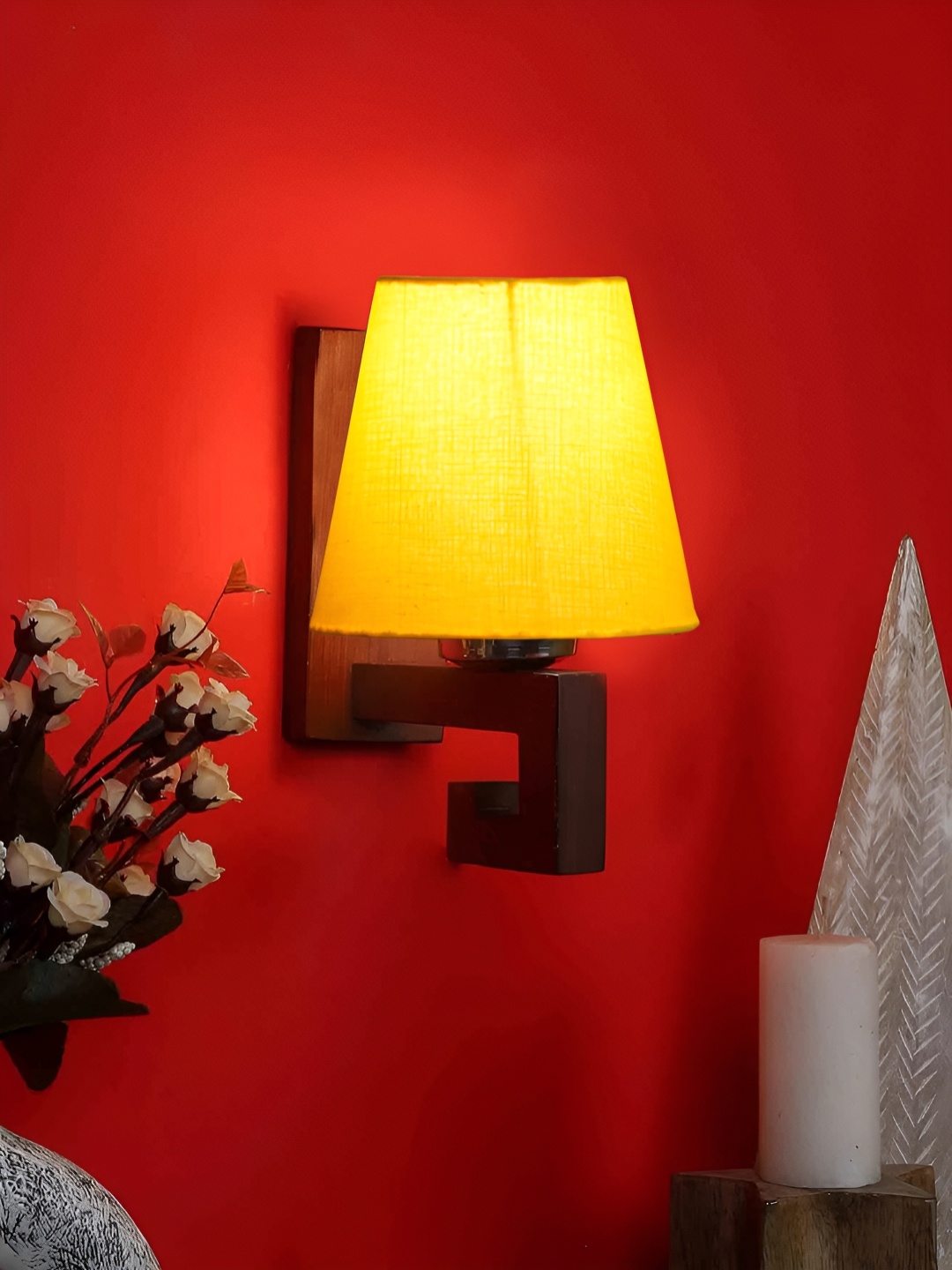 

Devansh Yellow Wood Traditional Frustum Shaped Wall Lamp