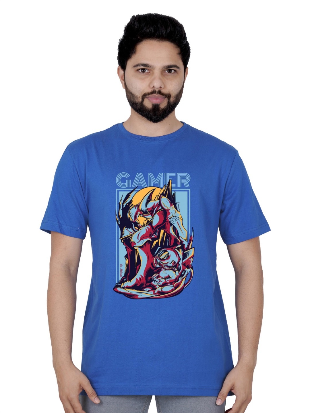 

LA MILANO Men Graphic Printed Round Neck Pure Cotton Slim Fit T-shirt, Blue