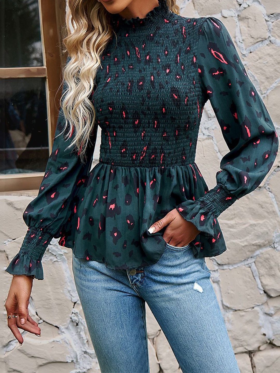 

StyleCast Women Abstract Printed High Neck Top, Green