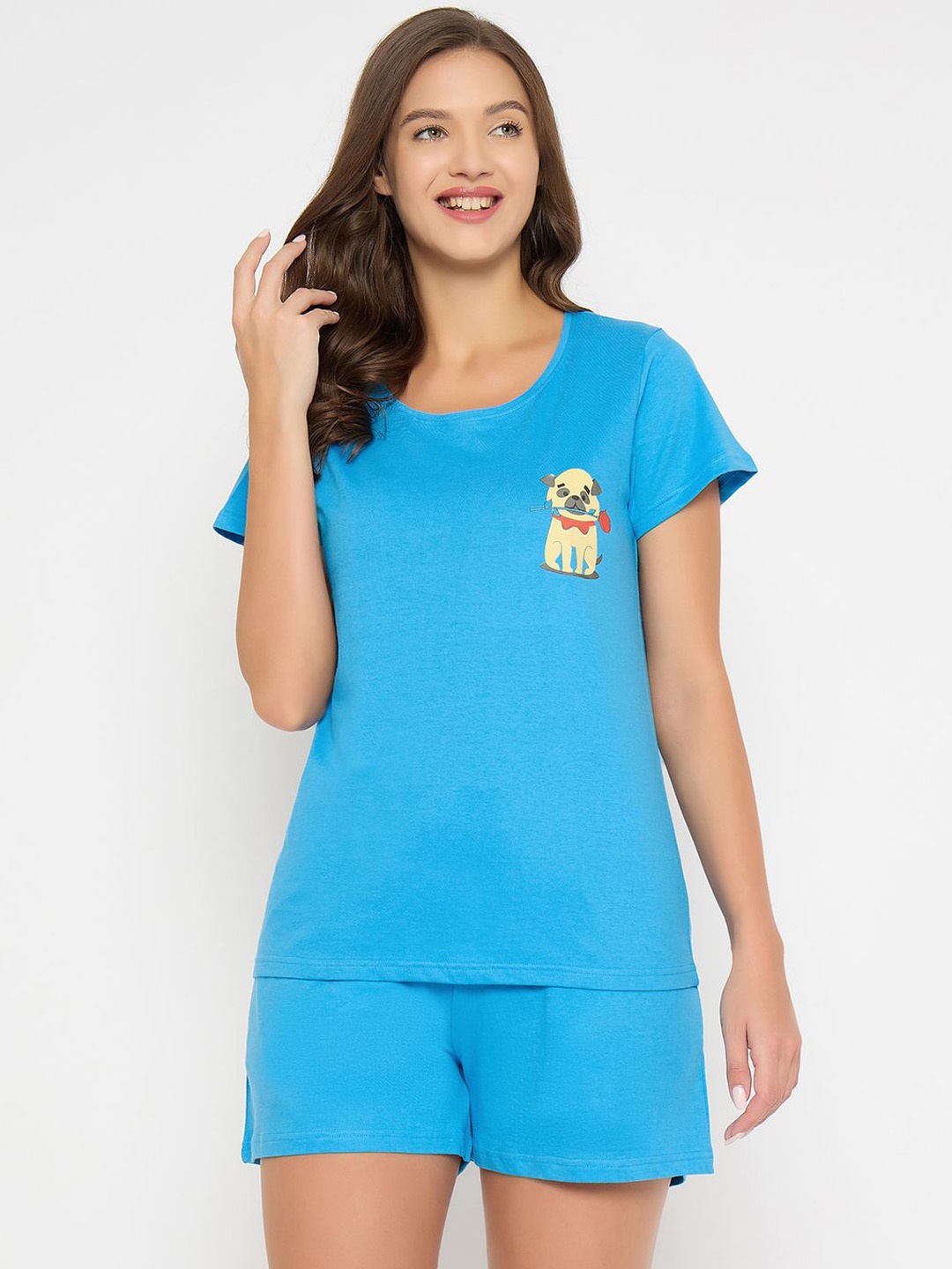 

Clovia Women Dog Printed Pure Cotton Night suit, Blue
