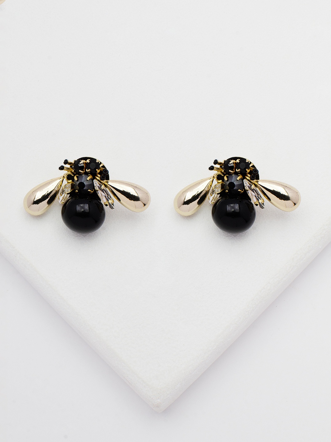 

Rhea Mystic Gold-Plated Crystal Bee Studs, Black