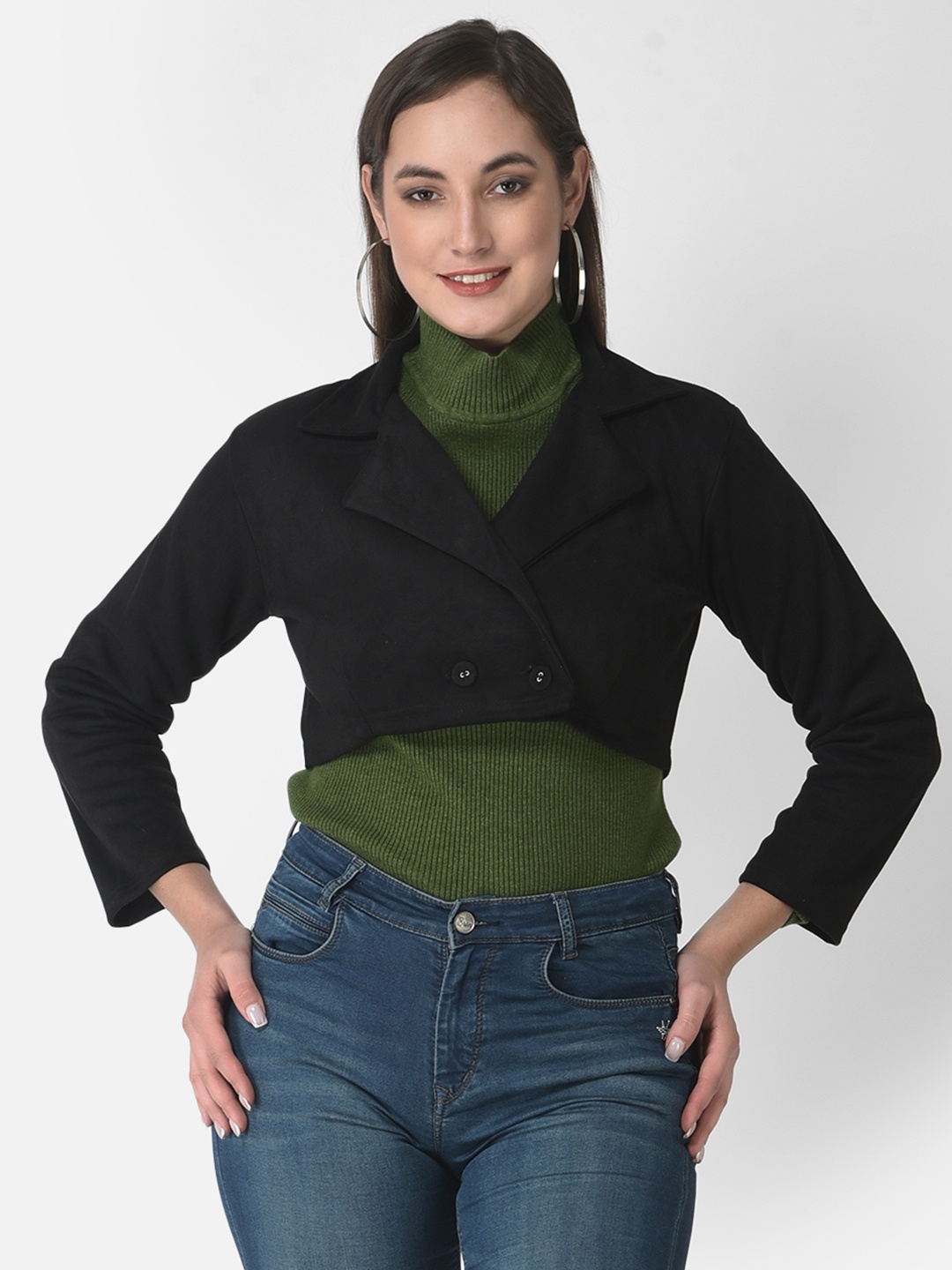 

FNOCKS Women Solid Wool Stylish Short Coat, Black