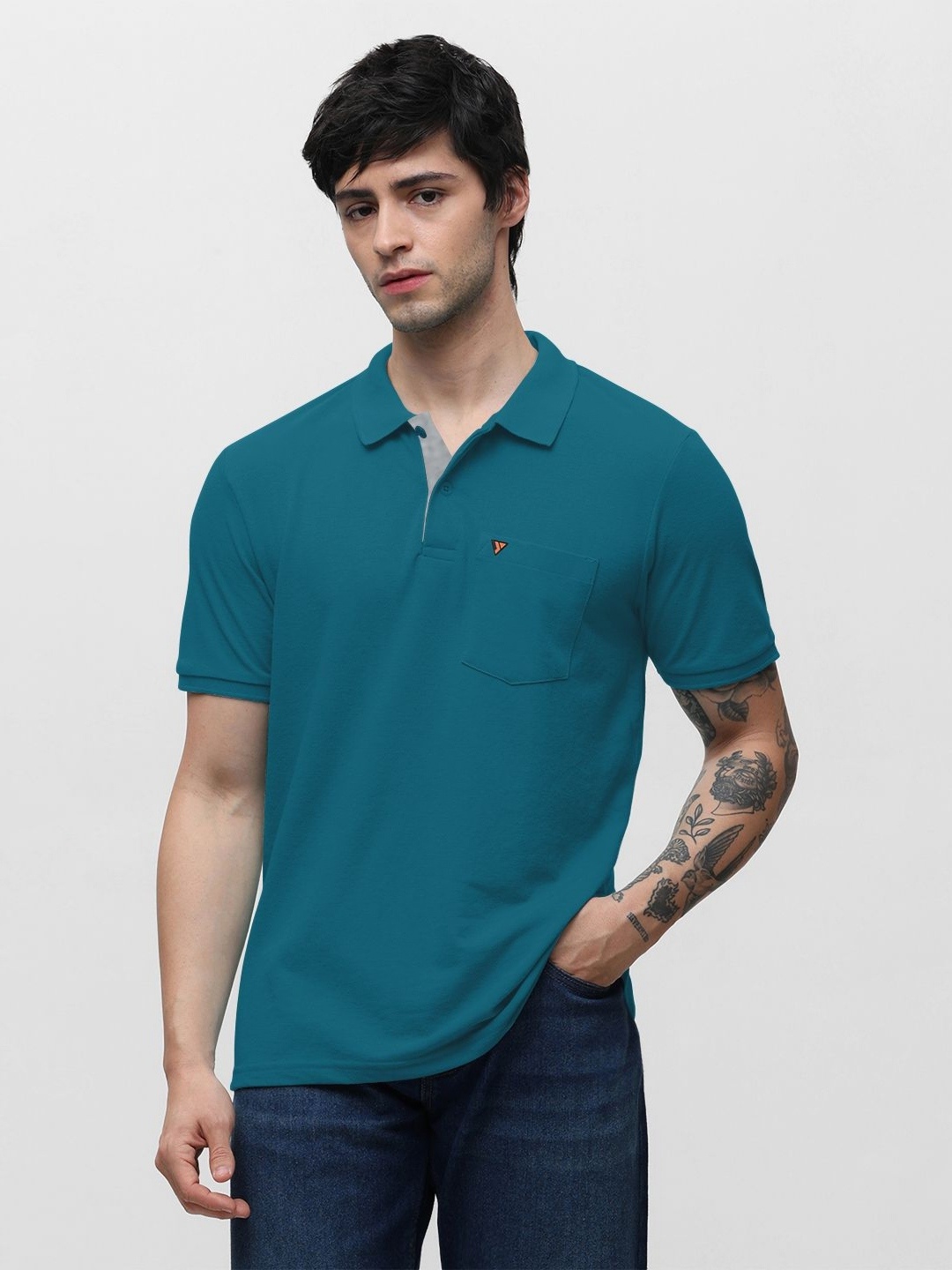 

Klub Fox Men Solid Polo Collar Cotton T-shirt, Teal