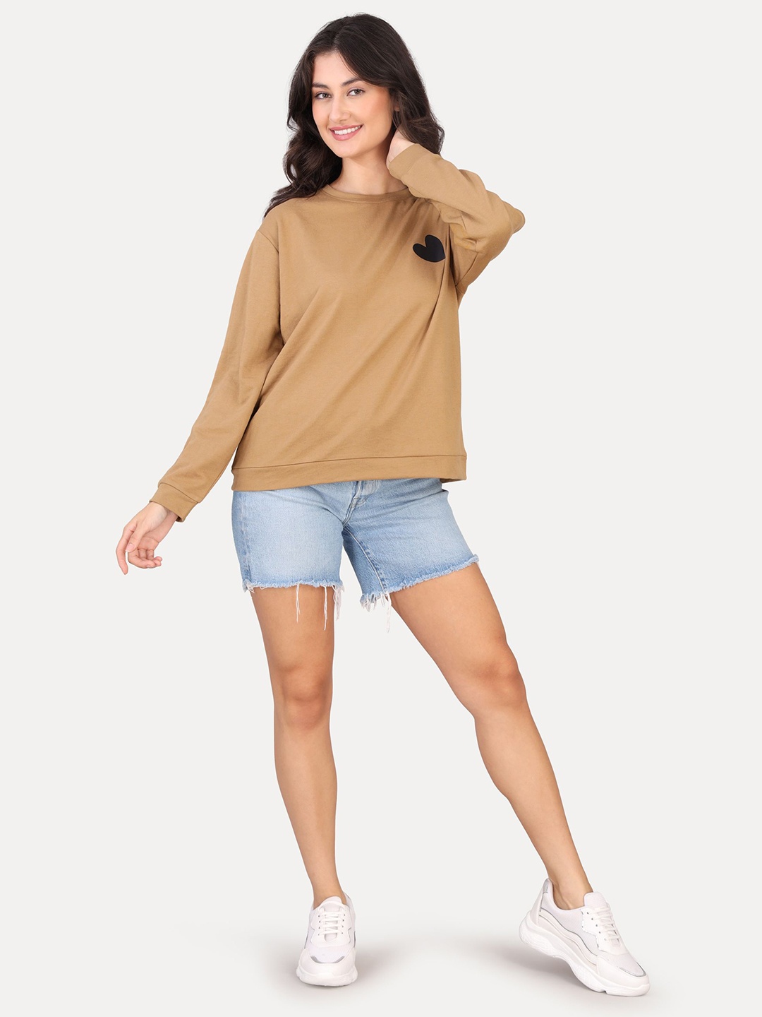 

VISO Women Typography Printed Round Neck Cotton Pullover Sweatshirt, Beige