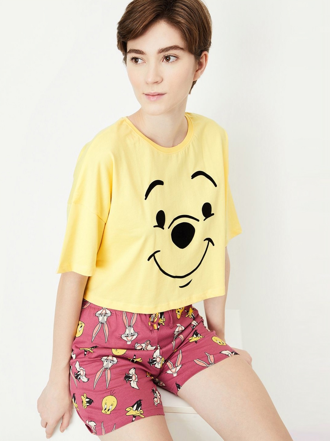 

max Women Graphic Printed Round Neck Cotton T-shirt, Yellow