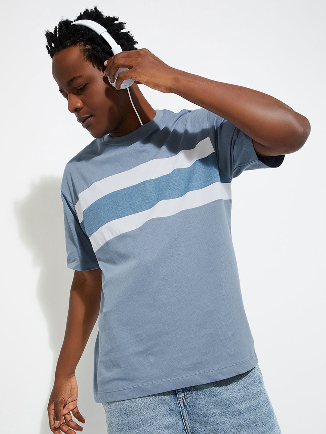 

Max Urb_N Men Regular Fit Striped T-Shirt, Blue