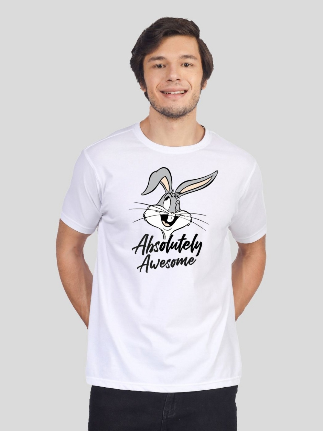 

Greylongg Men Looney Tunes Graphic Printed Round Neck Cotton T-shirt, White