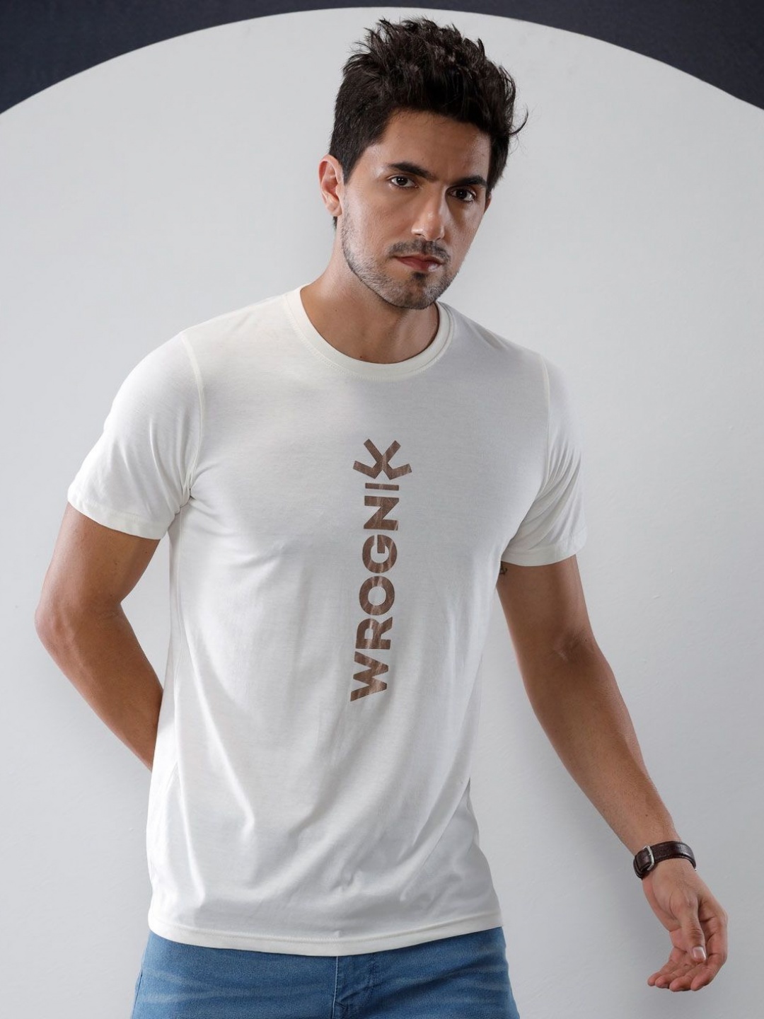 

WROGN Men Typography Printed Round Neck Pure Cotton T-shirt, White