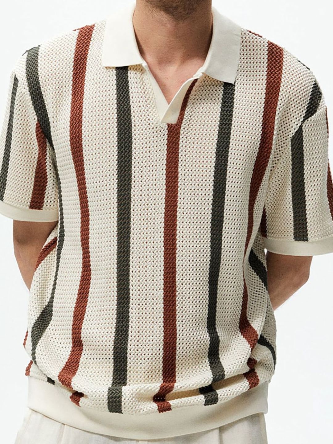 

StyleCast x Revolte Men Self Design Polo Collar T-shirt, Beige