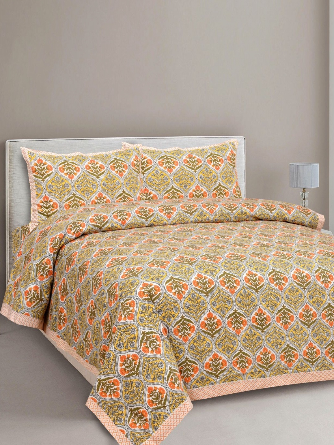 

Urban Jaipur Elegance Yellow Ethnic Motifs Cotton 200 TC King Bedsheet Set 2.28 x 2.74 m